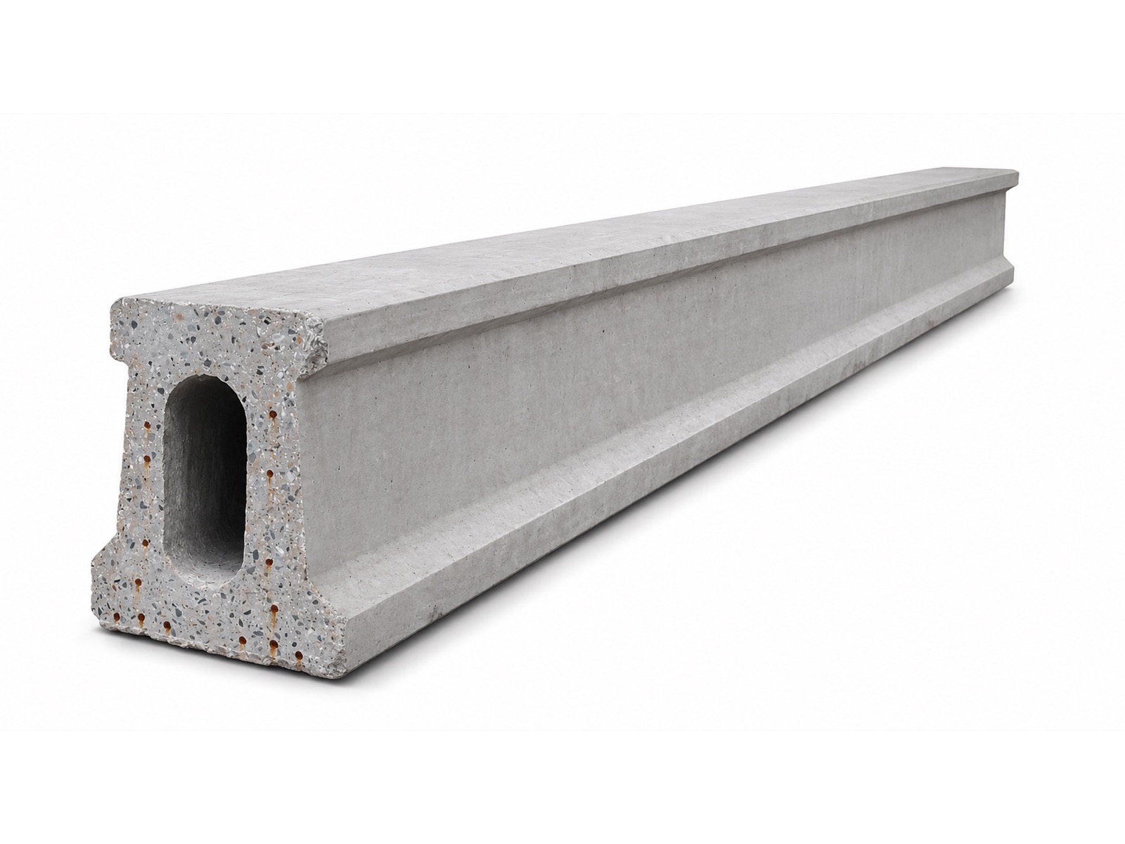Viga tubular VT25 de concreto mostrando el hueco tubular en la sección de corte
